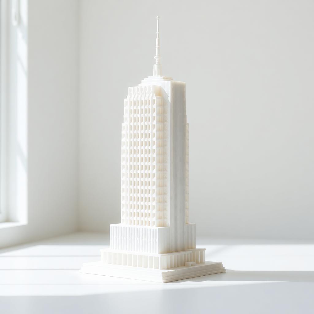 3D printed white skyscraper architectural model