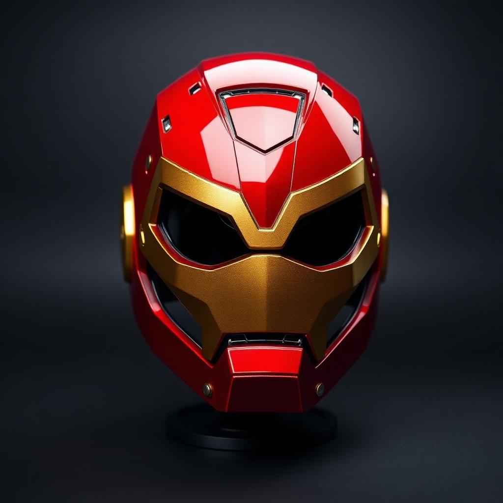 3D printed red and gold cosplay helmet