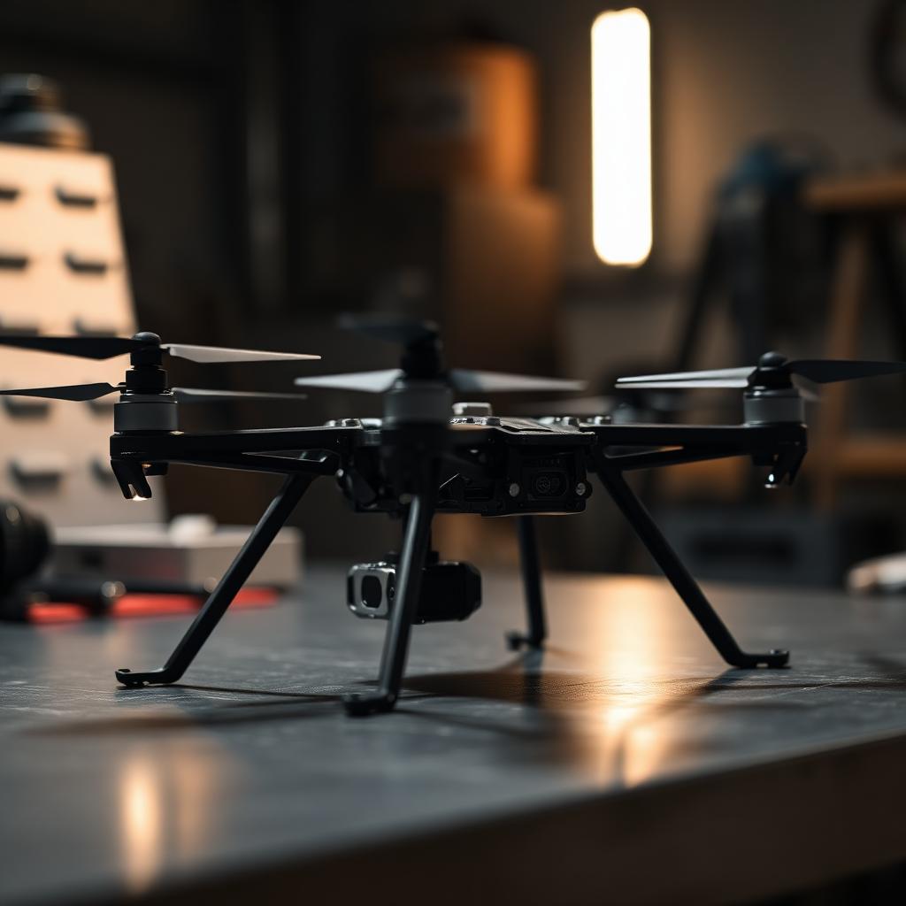 Black carbon fibre 3D printed drone frame prototype