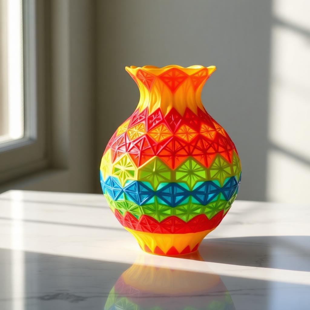 Colourful 3D printed geometric vase